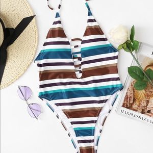 High leg striped one piece